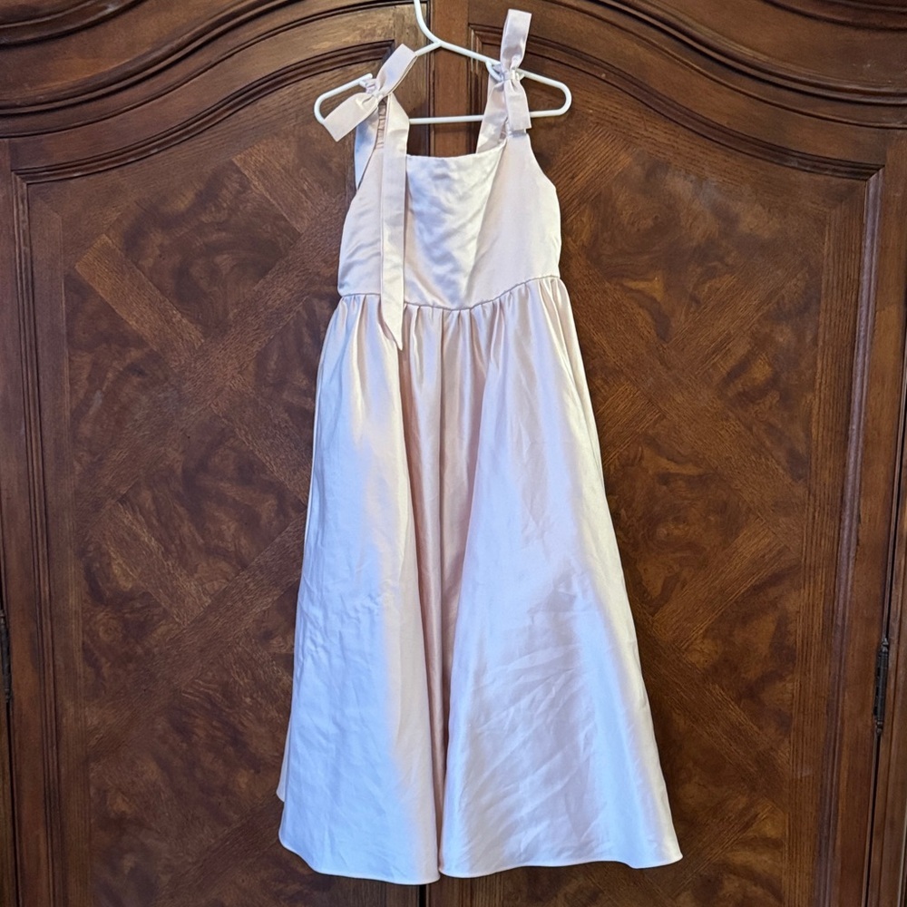 Azazie Champagne Pink Floor Length Satin Dress size 7